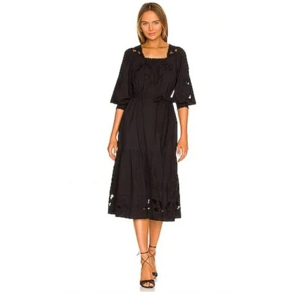 Cleobella Harlow Midi Dress – Black Organic Cotton with Lace Trim - Cottagecore - Picture 13 of 13